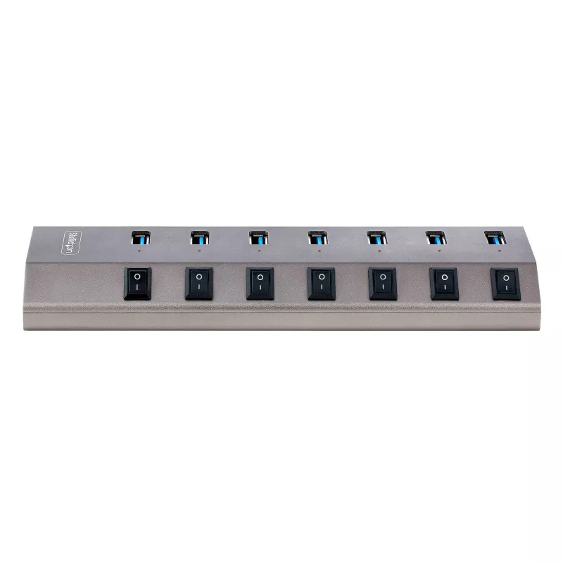 StarTech.com 7-pordiline toitega USB-C jaotur individuaalsete sisse-/väljalülituslülititega, USB 3.0 5 Gbps laiendusjaotur toiteplokiga, laua-/sülearvuti USB-C–USB-A jaotur, USB USB-C jaotur BC 1.2-ga