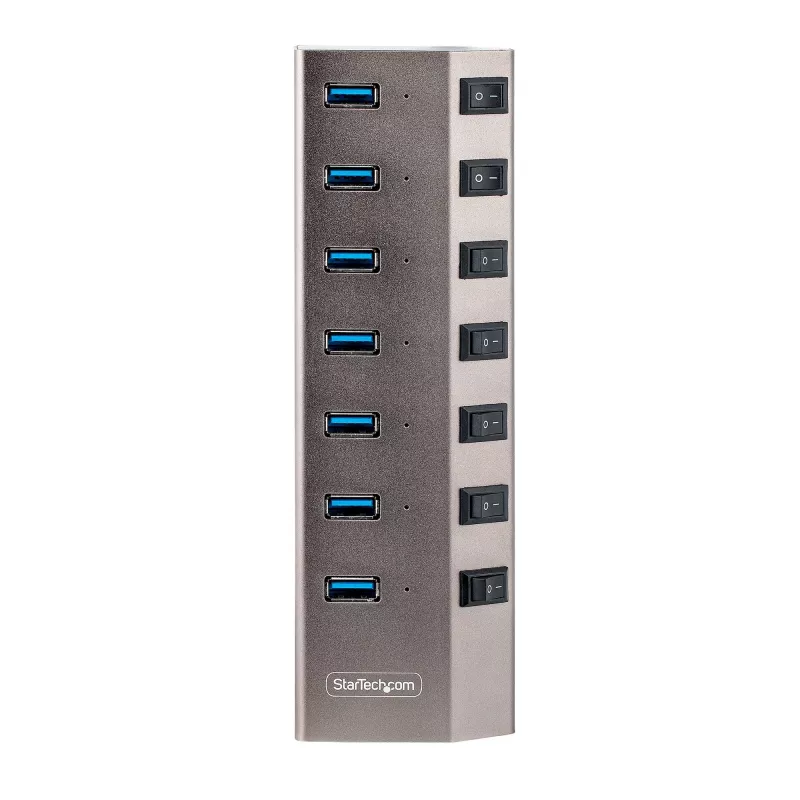 StarTech.com 7-pordiline toitega USB-C jaotur individuaalsete sisse-/väljalülituslülititega, USB 3.0 5 Gbps laiendusjaotur toiteplokiga, laua-/sülearvuti USB-C–USB-A jaotur, USB USB-C jaotur BC 1.2-ga