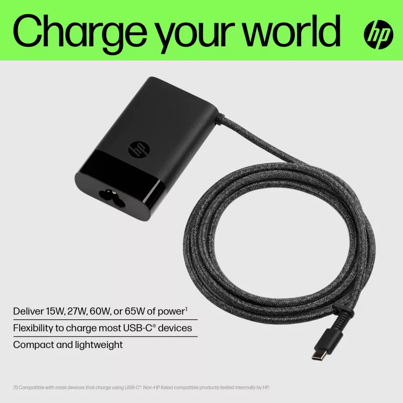 HP USB-C 65W sülearvuti laadija, sülearvuti, sisetingimustesse, 90 V, 47–63 Hz, 65 W, 5–20 V