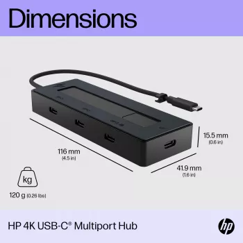 HP 4K USB-C Multiport Hub, USB USB-C, USB 3.2 Gen 2 (3.1 Gen 2) USB-C, 10000 Mbit/s, must, 4K Ultra HD, Hiina