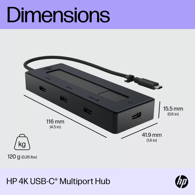 HP 4K USB-C Multiport Hub, USB USB-C, USB 3.2 Gen 2 (3.1 Gen 2) USB-C, 10000 Mbit/s, must, 4K Ultra HD, Hiina