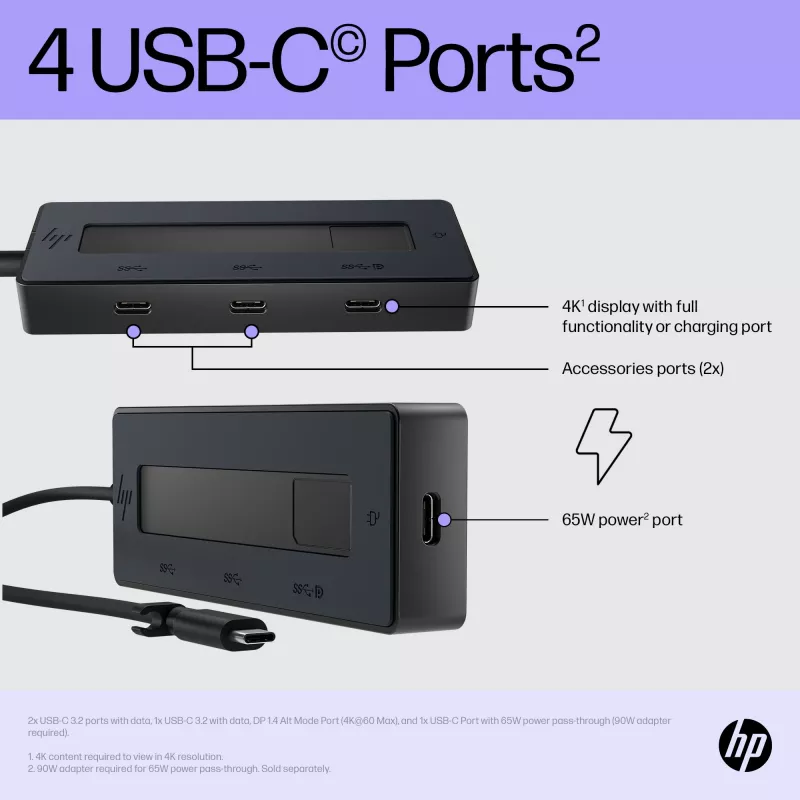 HP 4K USB-C Multiport Hub, USB USB-C, USB 3.2 Gen 2 (3.1 Gen 2) USB-C, 10000 Mbit/s, must, 4K Ultra HD, Hiina