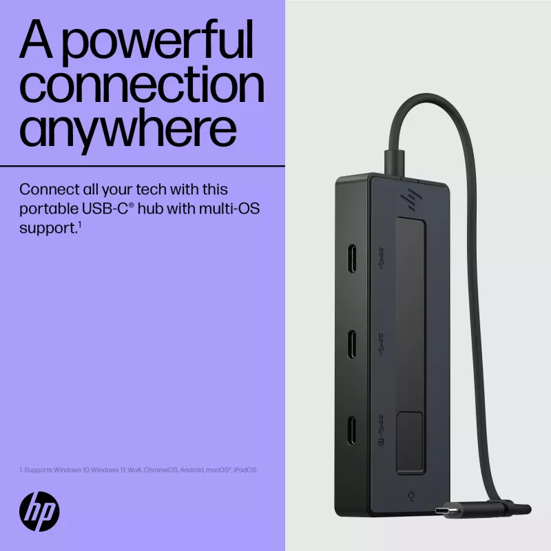 HP 4K USB-C Multiport Hub, USB USB-C, USB 3.2 Gen 2 (3.1 Gen 2) USB-C, 10000 Mbit/s, must, 4K Ultra HD, Hiina