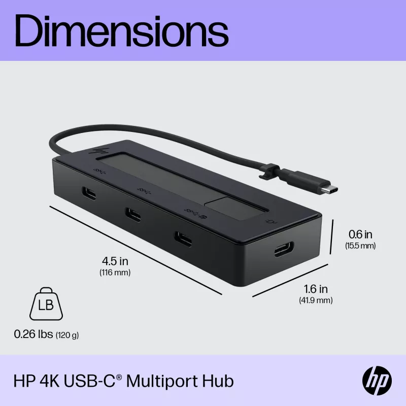 HP 4K USB-C Multiport Hub, USB USB-C, USB 3.2 Gen 2 (3.1 Gen 2) USB-C, 10000 Mbit/s, must, 4K Ultra HD, Hiina