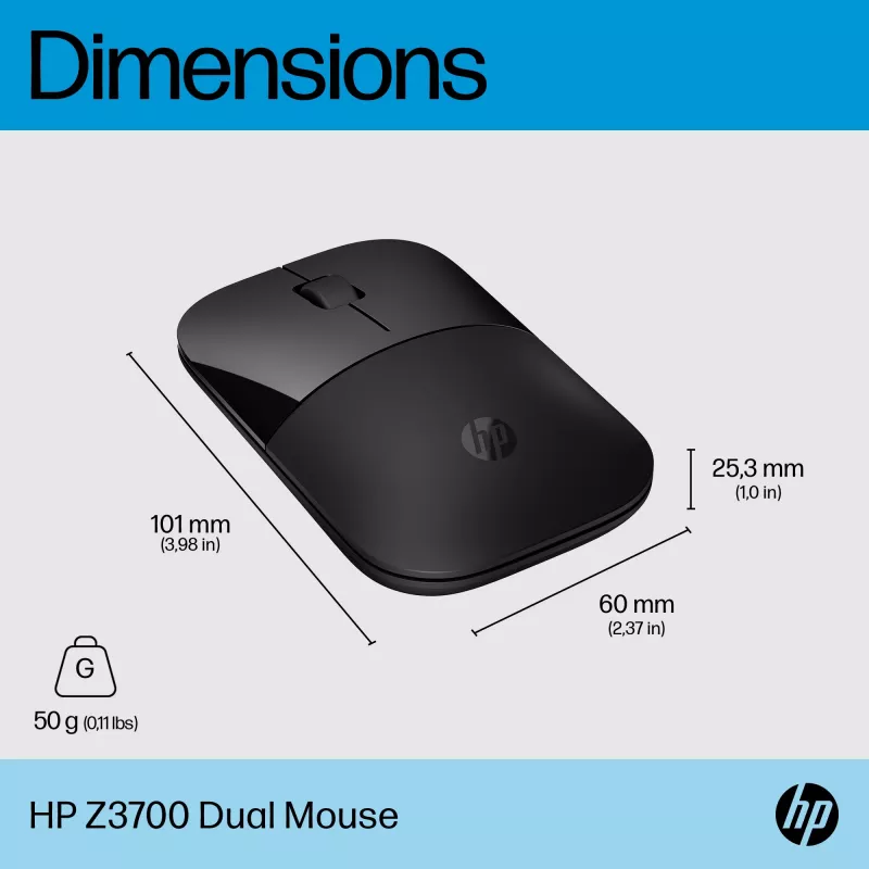 HP Z3700 Dual must hiir, mõlemakäeline, RF-juhtmevaba, 1600 DPI, must