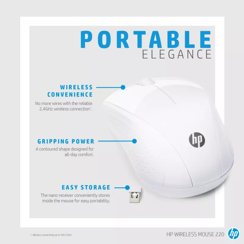 HP Wireless hiir 220 (Snow Valge), optiline, RF-juhtmevaba, valge