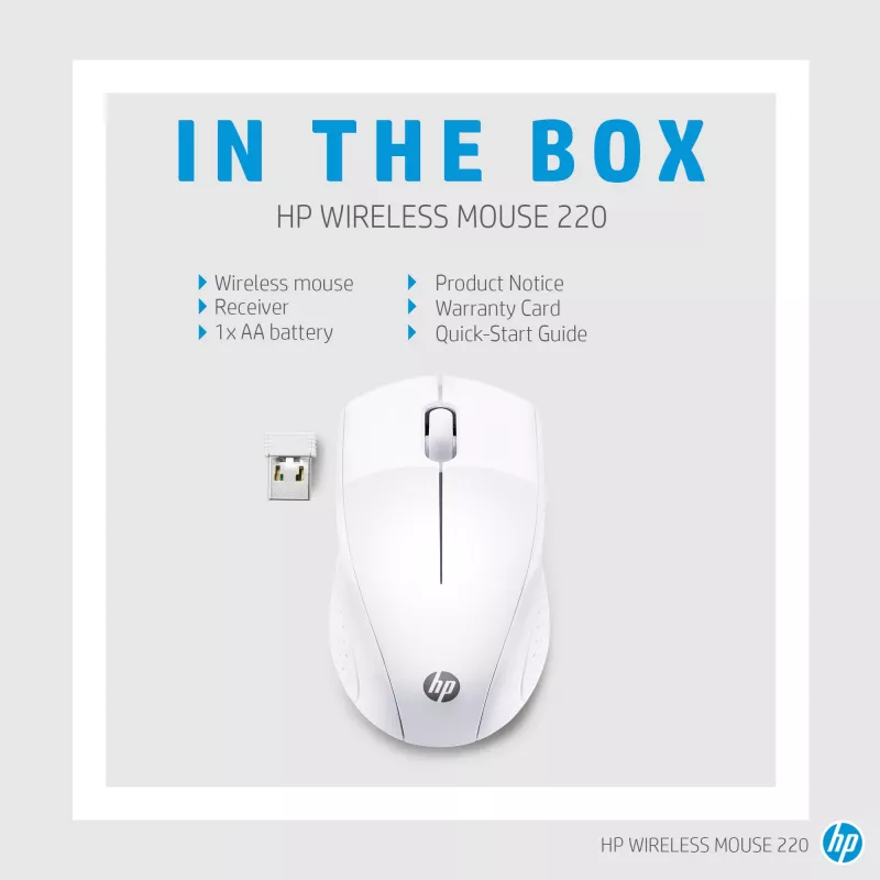 HP Wireless hiir 220 (Snow Valge), optiline, RF-juhtmevaba, valge