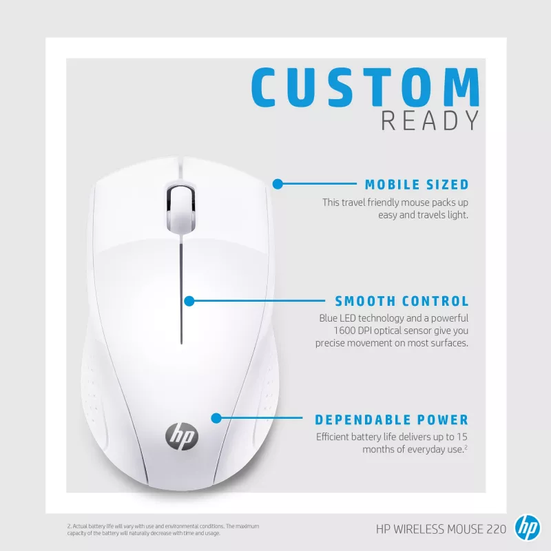 HP Wireless hiir 220 (Snow Valge), optiline, RF-juhtmevaba, valge