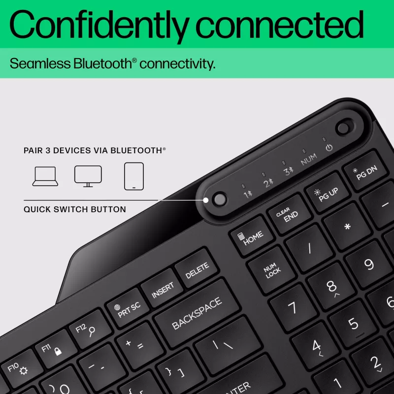 HP 460 mitme seadme Bluetooth-klaviatuur, täissuuruses (100%), juhtmevaba, Bluetooth, mehaaniline, must