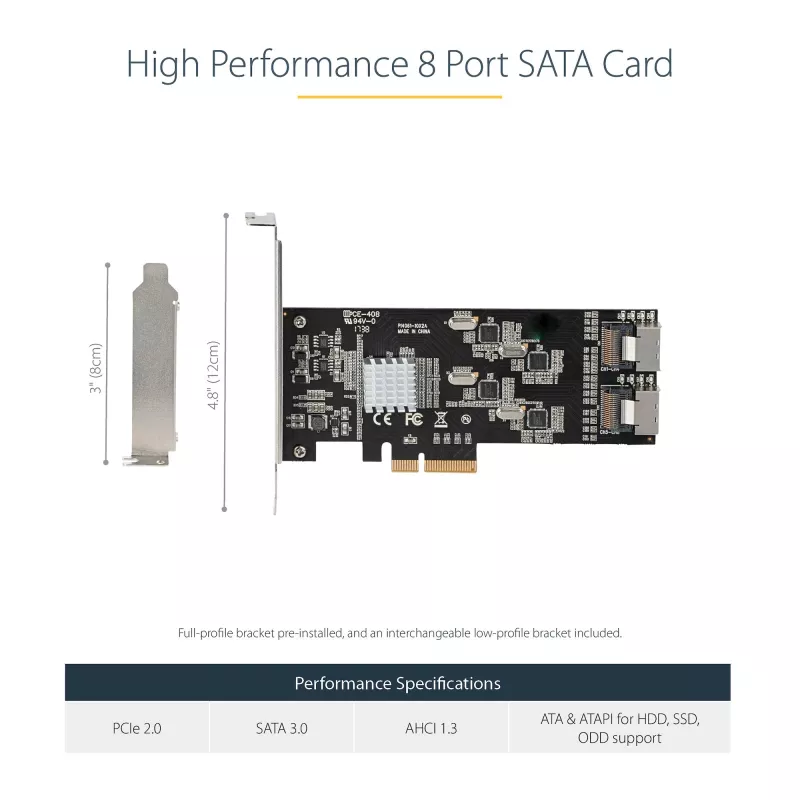 StarTech.com 8-pordiline SATA PCIe-kaart – PCI Express 6 Gbps SATA laiendusadapteri kaart 4 hostikontrolleriga – SATA PCIe-kontrollerkaart – PCI-e x4 Gen 2 -> SATA III – SATA HDD/SSD