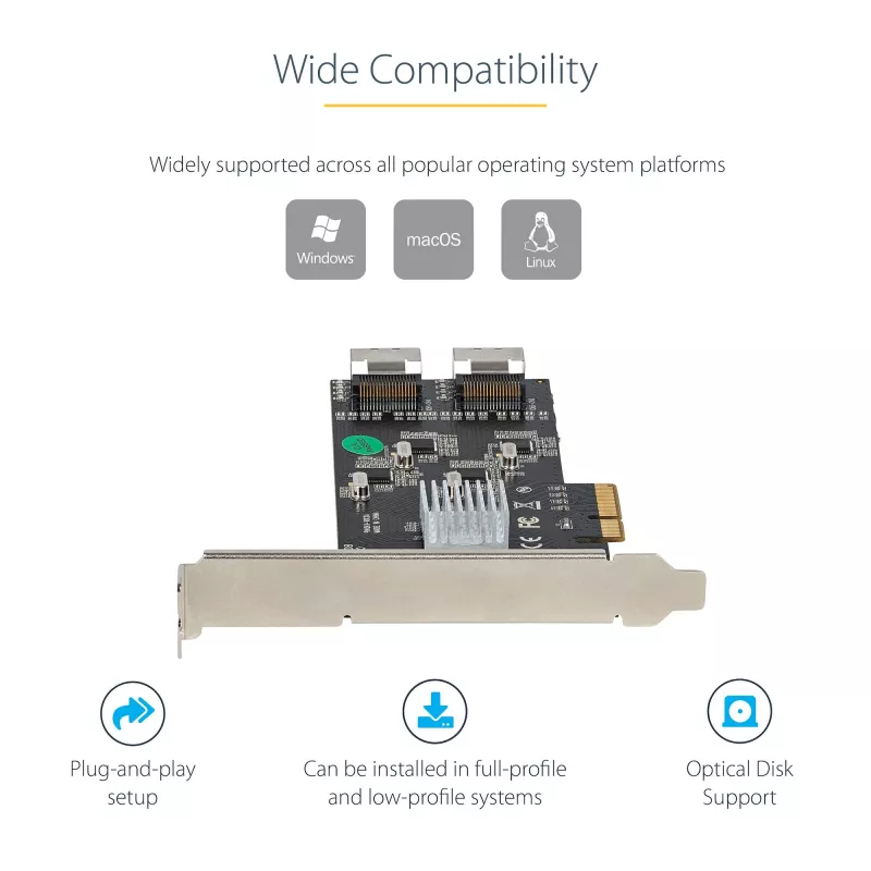StarTech.com 8-pordiline SATA PCIe-kaart – PCI Express 6 Gbps SATA laiendusadapteri kaart 4 hostikontrolleriga – SATA PCIe-kontrollerkaart – PCI-e x4 Gen 2 -> SATA III – SATA HDD/SSD