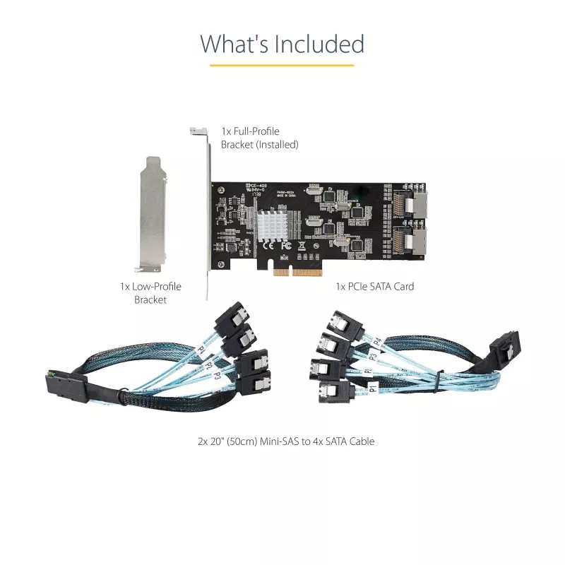 StarTech.com 8-pordiline SATA PCIe-kaart – PCI Express 6 Gbps SATA laiendusadapteri kaart 4 hostikontrolleriga – SATA PCIe-kontrollerkaart – PCI-e x4 Gen 2 -> SATA III – SATA HDD/SSD