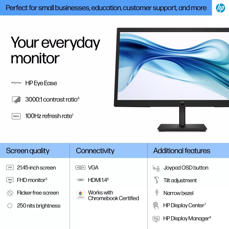 HP Series 3 Pro 21.45-tolline FHD monitor - 322pv, 54,5 cm (21,4 tolli), 1920 x 1080 pikslit, Full HD, LCD, 5 ms, must