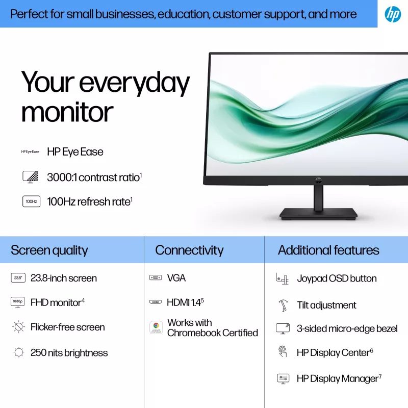HP Series 3 Pro 23,8-tolline FHD monitor - 324pv, 60,5 cm (23,8 tolli), 1920 x 1080 pikslit, Full HD, LCD, 5 ms, must