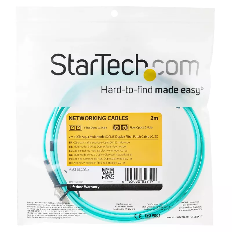 StarTech.com 2 m (6 jalga) LC/UPC-LC/UPC OM3 mitmemoodiline fiiberoptiline kaabel, täisdupleksne 50/125 µm zipcord-kiudkaabel, 100G, väike sisestuskadu, LSZH fiiberoptiline džemperkaabel