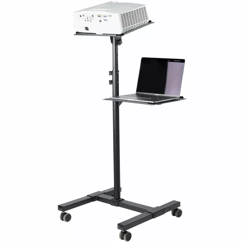StarTech.com mobiilne projektori- ja sülearvutialus/käru – vastupidav kaasaskantav projektorialus (2 riiulit, igaüks kannab 10 kg) – kõrgusega reguleeritav ratastel esitluskäru lukustatavate ratastega