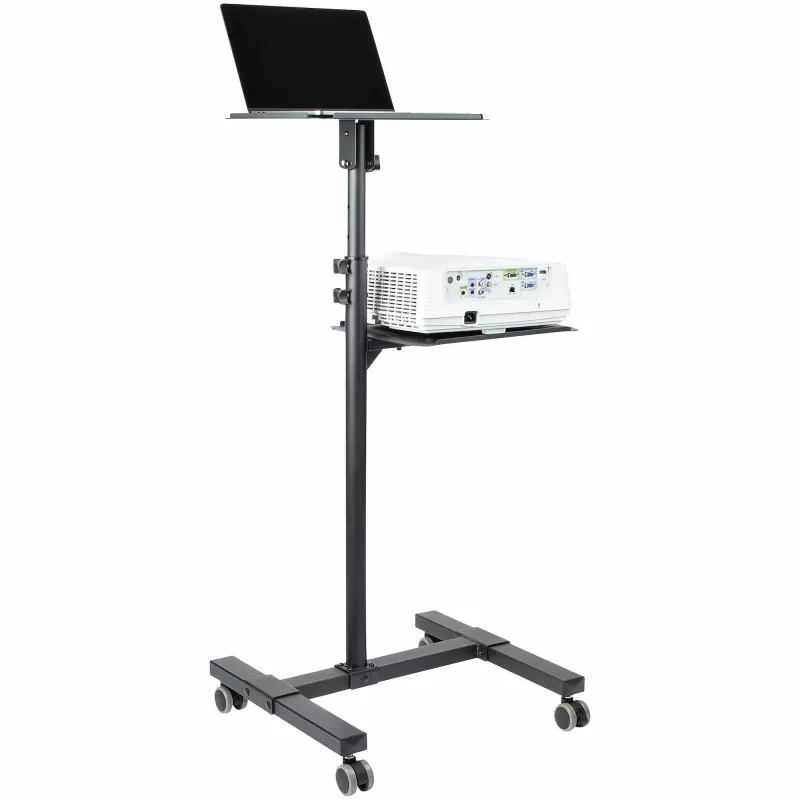 StarTech.com mobiilne projektori- ja sülearvutialus/käru – vastupidav kaasaskantav projektorialus (2 riiulit, igaüks kannab 10 kg) – kõrgusega reguleeritav ratastel esitluskäru lukustatavate ratastega