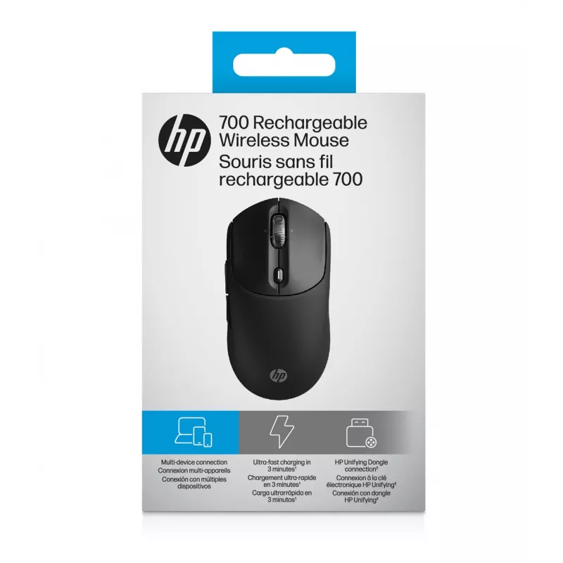 HP 700 laetav juhtmevaba hiir, mõlemakäeline, RF juhtmevaba + Bluetooth, 6000 DPI, must