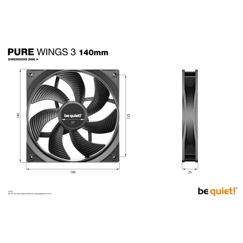 be quiet! Pure Wings 3 140mm arvutikorpuse ventilaator 14 cm Must 1 tk