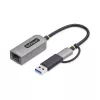 StarTech.com USB-C Etherneti adapter koos USB-A pesaga, 10/100/1000 Mbps, USB 3.0 kuni Gigabit Ethernet võrguadapter, 6in/15cm külge kinnitatud kaabel, USB GbE adapter