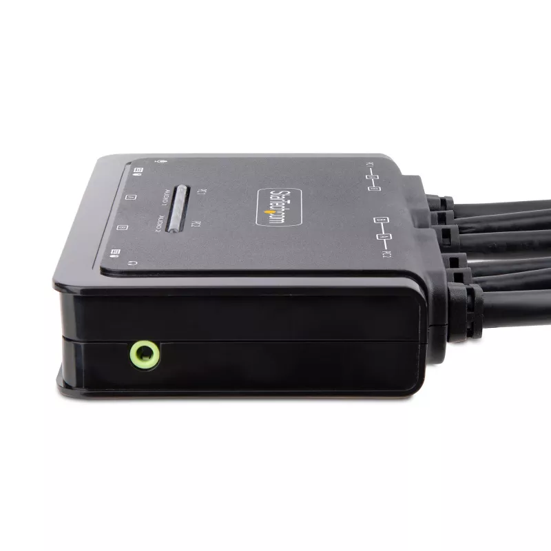 StarTech.com 2-pordine kahe monitoriga DisplayPort-kaabliga KVM-lüliti, 4K 60 Hz, kompaktne KVM integreeritud 1,5 m USB-A/DisplayPort/helikaablitega, siinitoide – kaugjuhtimisnupp/kiirklahvlülitus