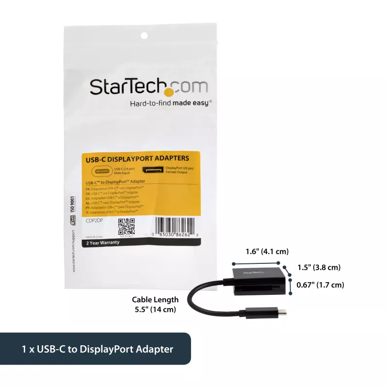 StarTech.com USB-C - DisplayPort adapter - 4K 60 Hz / 8K 30 Hz - USB USB-C - DP 1.4 HBR2 adapteri dongel - kompaktne USB-C (DP Alt Mode) monitori videomuundur - Thunderbolt 3 ühilduv