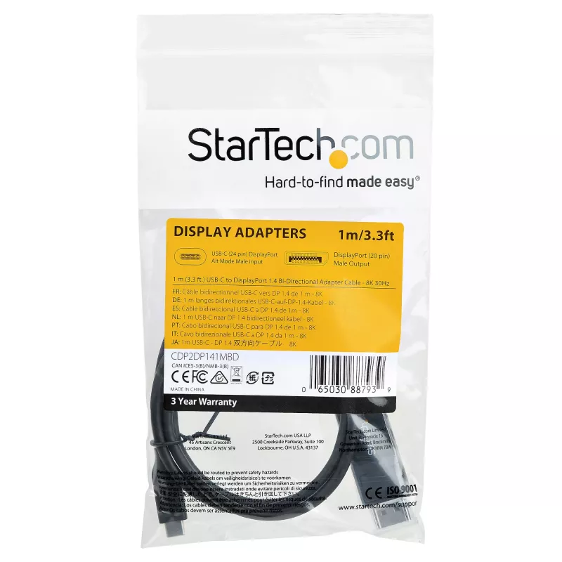 StarTech.com 1 m USB-C–DisplayPort 1.4 kaabel 8K 60 Hz/4K – kahesuunaline DP–USB-C või USB-C–DP pööratav video adapterkaabel – HBR3/HDR/DSC – USB USB-C/Thunderbolti monitorikaabel