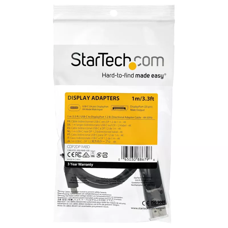 StarTech.com 3.3ft (1m) USB C to DisplayPort 1.2 kaabel 4K 60Hz - Bidirectional DP to USB-C or USB-C to DP Reversible Video adapterkaabel - HBR2/HDR - USB Type C/Thunderbolt Monitor kaabel
