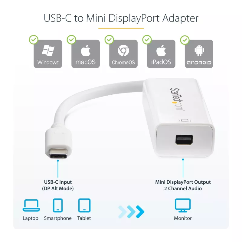 StarTech.com USB-C–Mini DisplayPort adapter – 4K 60 Hz – valge – USB 3.1 USB-C–Mini DP adapter – täiendatud versioon on CDP2MDPEC