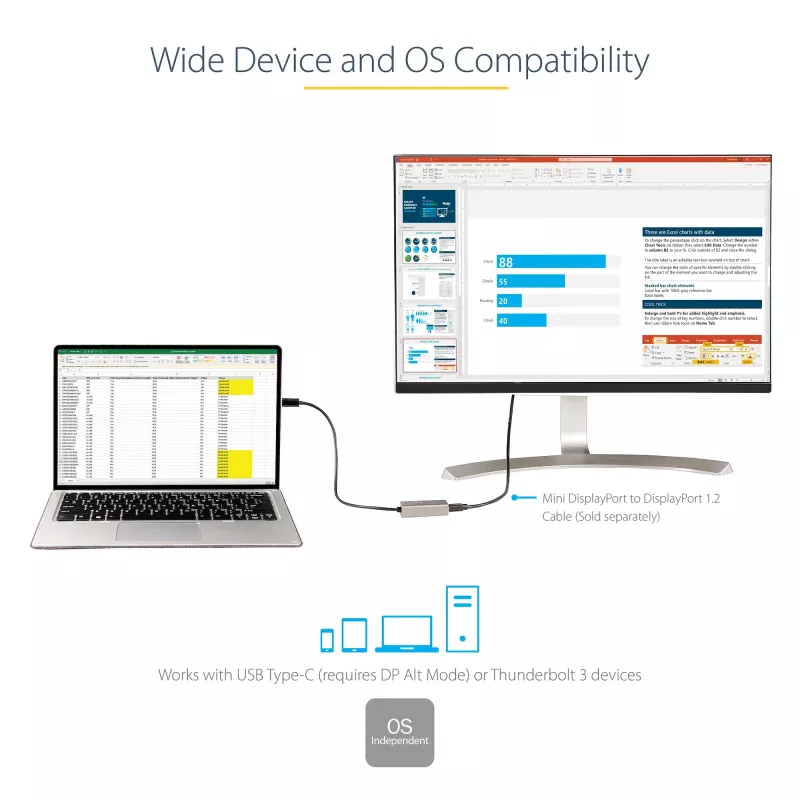 StarTech.com USB-C–Mini DisplayPort adapter – 4K 60 Hz USB-C–mDP adapterdongel – USB USB-C–Mini DP monitor – videomuundur – töötab Thunderbolt 3-ga – 12-tolline (30 cm) kinnitatud kaabel – CDP2MDP täiustatud versioon