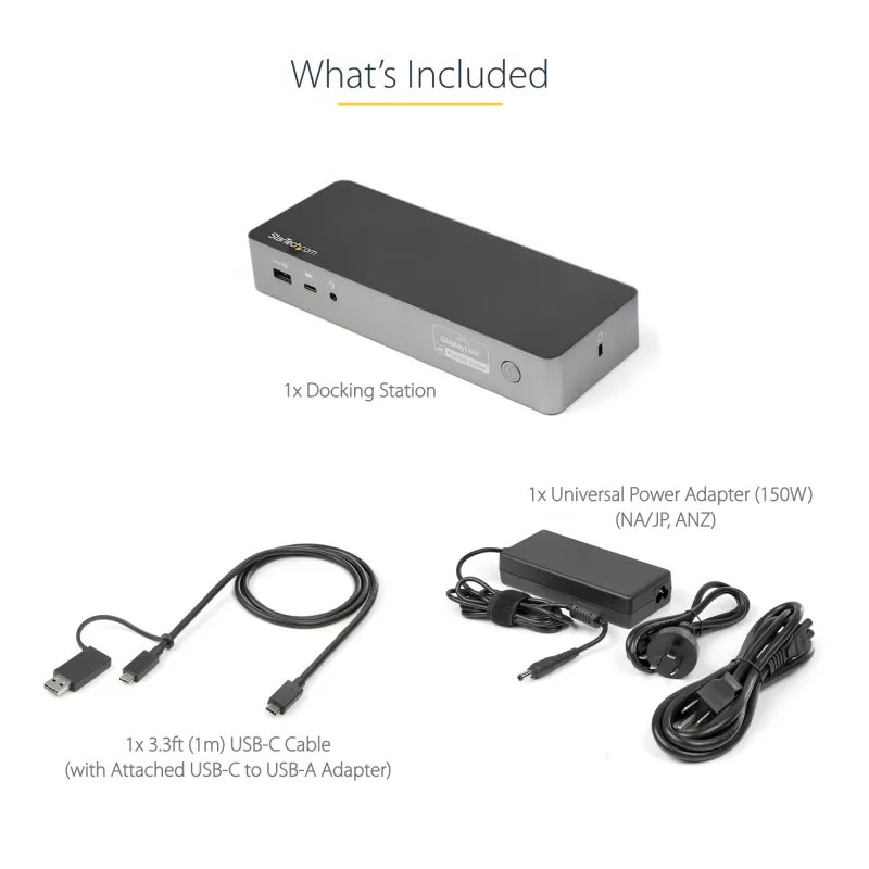 StarTech.com universaalne sülearvuti dokkimisjaam, hübriidne USB-C ja USB-A dokk, kahe 4K DP ja HDMI, 100W PD, Mac / Windows / Chrome OS, 4x USB 5Gbps jaotur, GbE