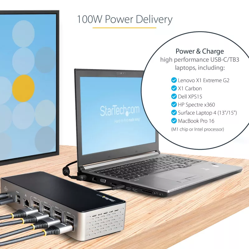 StarTech.com USB C dokk - 4K 60Hz nelja monitori DisplayPort ja HDMI - universaalne USB-C dokkimisjaam 100W toiteedastusega - USB jaotur 1x USB USB-C ja 3x USB-A, Ethernet, heli