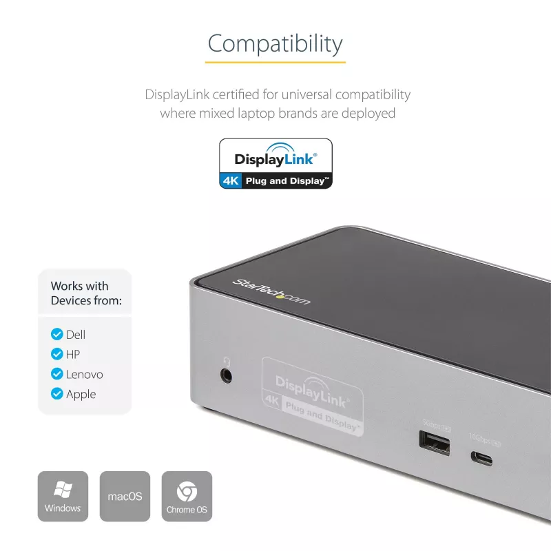 StarTech.com USB C dokk - 4K 60Hz nelja monitori DisplayPort ja HDMI - universaalne USB-C dokkimisjaam 100W toiteedastusega - USB jaotur 1x USB USB-C ja 3x USB-A, Ethernet, heli
