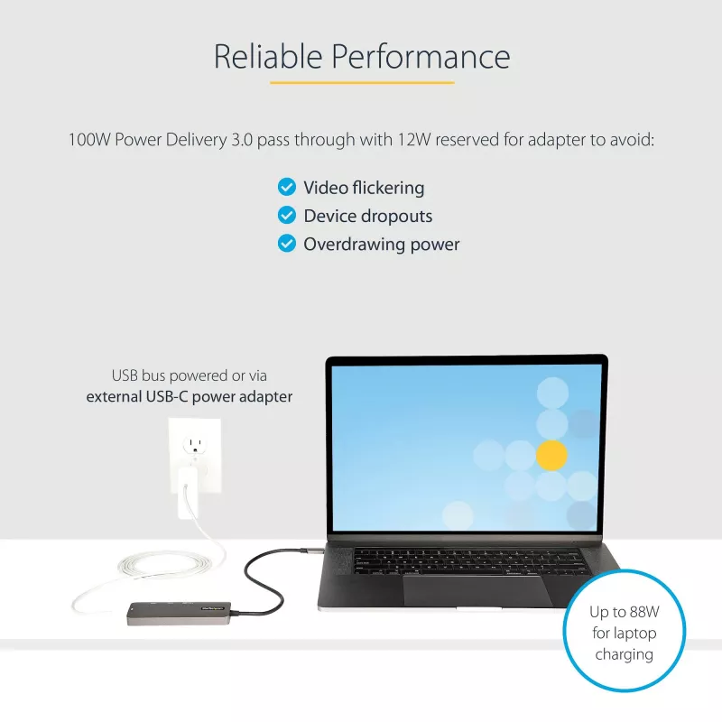 StarTech.com USB-C multiliidese adapter - USB-C HDMI 2.0b 4K 60Hz (HDR10), 100W Power Delivery läbipääs, 4-pordiline USB 3.0 jaotur - USB-C tüüpi minidokk - 12-tolline (30 cm) pikk ühendatud kaabel