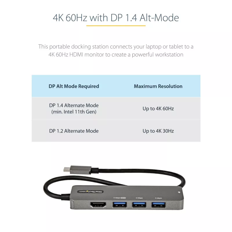 StarTech.com USB-C multiliidese adapter - USB-C HDMI 2.0b 4K 60Hz (HDR10), 100W Power Delivery läbipääs, 4-pordiline USB 3.0 jaotur - USB-C tüüpi minidokk - 12-tolline (30 cm) pikk ühendatud kaabel