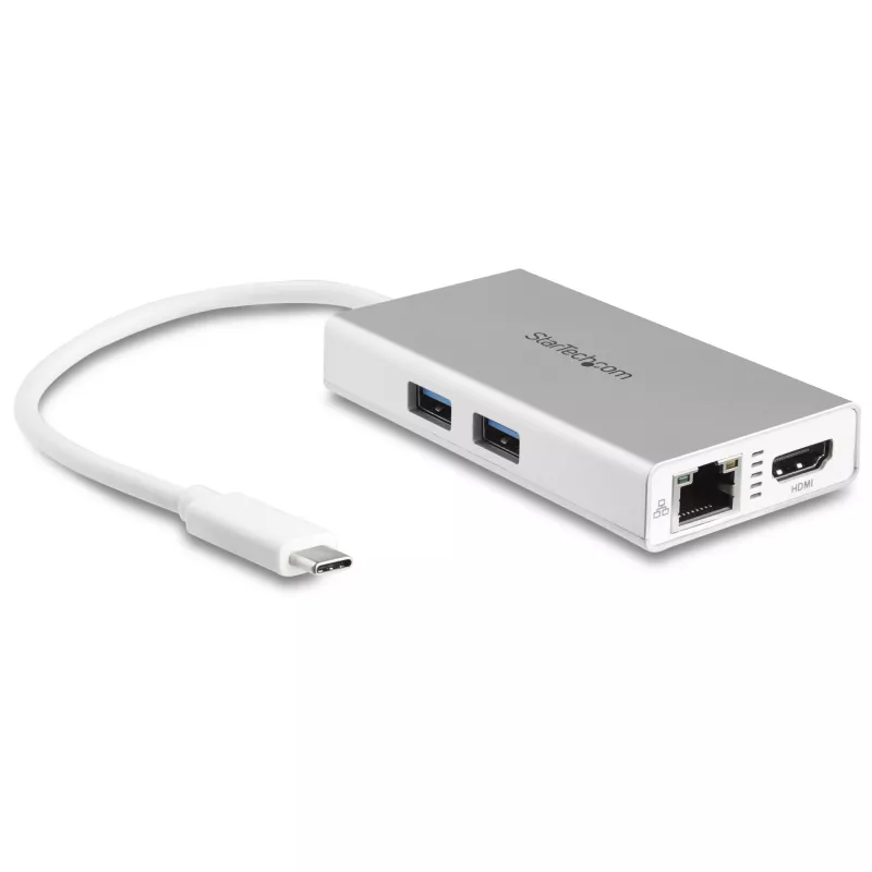 StarTech.com USB-C multipordiadapter – USB-C reisidokk jaam 4K HDMI-ga – 60 W toiteedastus, GbE, 2x USB-A 3.0 jaotur – kaasaskantav mini USB-C dokk sülearvutile – valge