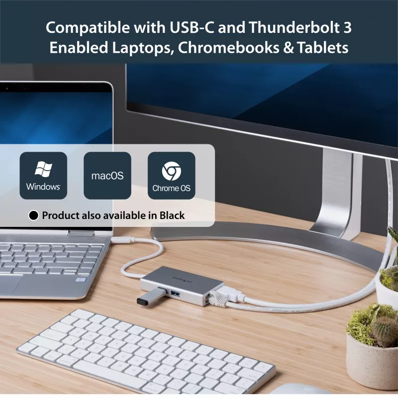 StarTech.com USB-C multipordiadapter – USB-C reisidokk jaam 4K HDMI-ga – 60 W toiteedastus, GbE, 2x USB-A 3.0 jaotur – kaasaskantav mini USB-C dokk sülearvutile – valge