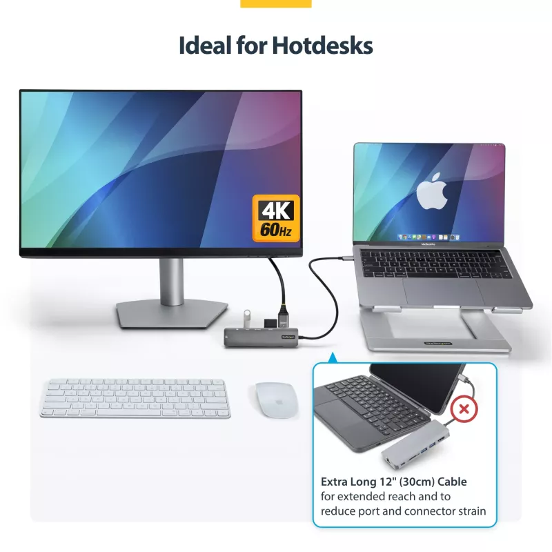 StarTech.com USB-C mitme pordiga adapterijaotur, USB-C -> 4K 60Hz HDMI, gigabitine Ethernet ja 100W sülearvuti laadimine Macbook Pro / Air ja Windows jaoks