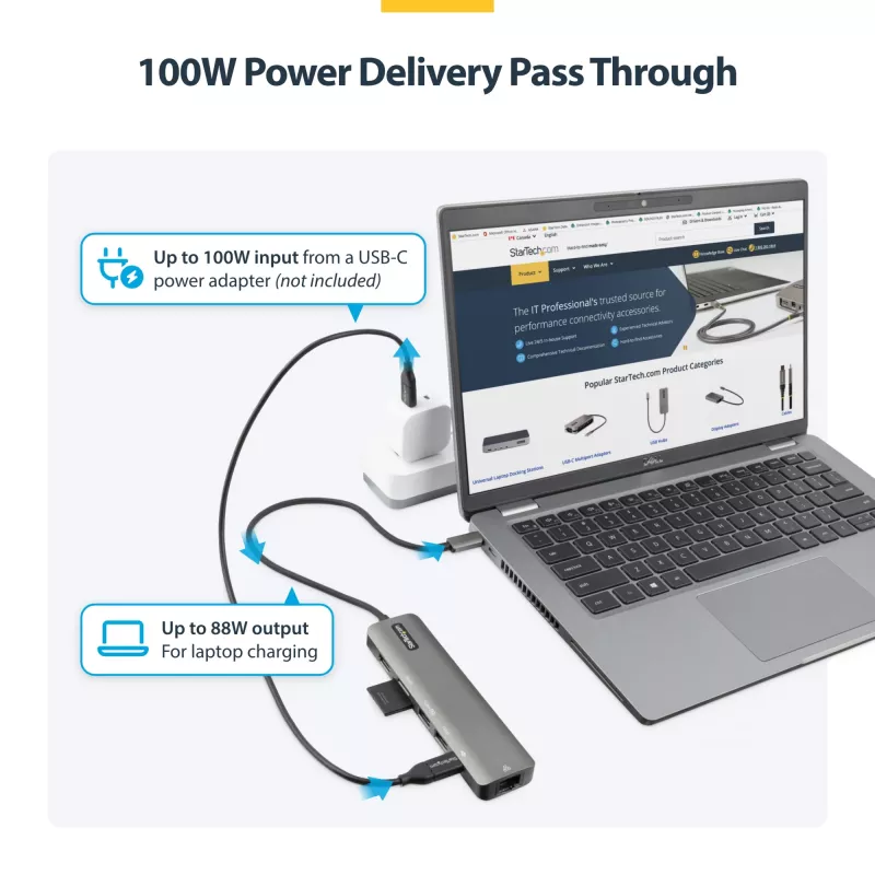 StarTech.com USB-C mitme pordiga adapterijaotur, USB-C -> 4K 60Hz HDMI, gigabitine Ethernet ja 100W sülearvuti laadimine Macbook Pro / Air ja Windows jaoks