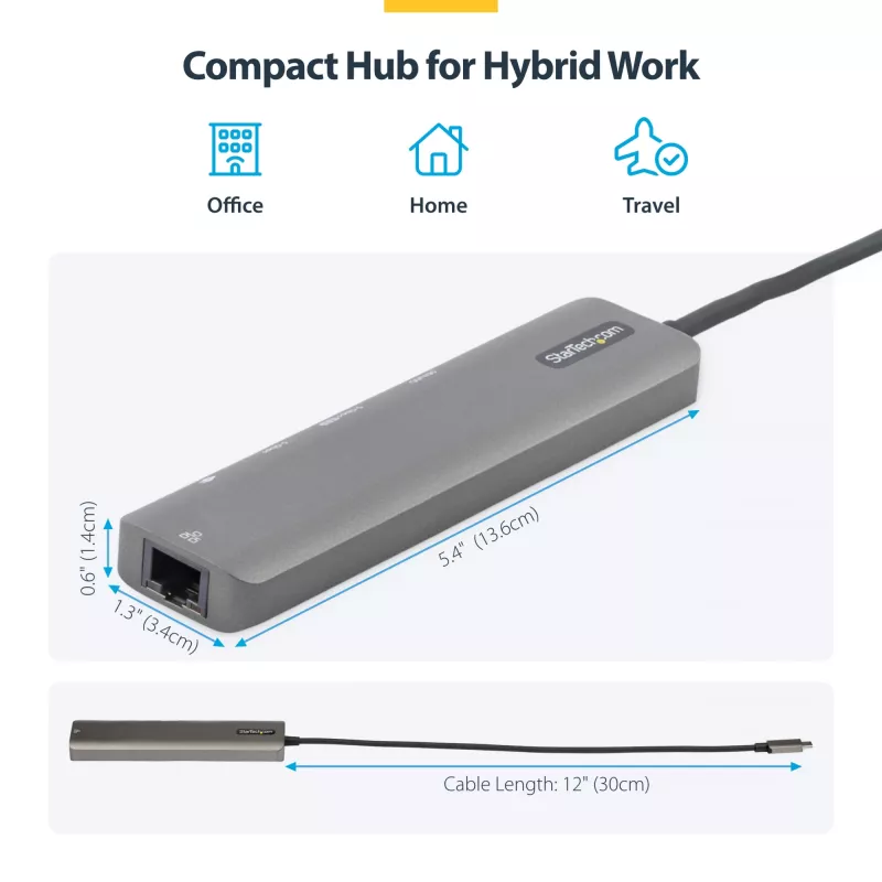 StarTech.com USB-C mitme pordiga adapterijaotur, USB-C -> 4K 60Hz HDMI, gigabitine Ethernet ja 100W sülearvuti laadimine Macbook Pro / Air ja Windows jaoks