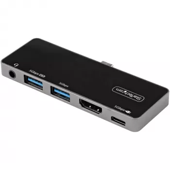 StarTech.com USB C Multiport Adapter - USB-C to 4K 60Hz HDMI 2.0, 100W Power Delivery läbiva laadimine, 3-pordiline USB 3.0 jaotur, heli - USB-C minidokk - kaasaskantav USB USB-C reisidokk