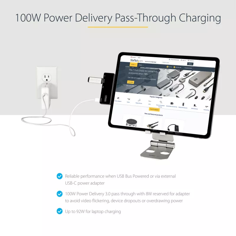 StarTech.com USB C Multiport Adapter - USB-C to 4K 60Hz HDMI 2.0, 100W Power Delivery läbiva laadimine, 3-pordiline USB 3.0 jaotur, heli - USB-C minidokk - kaasaskantav USB USB-C reisidokk