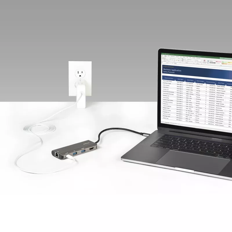 StarTech.com USB C multiliideseadme adapter - 10Gbps USB USB-C minidokk 4K 30Hz HDMI-ga - 100W toiteedastuse läbipääs - 3-pordiline USB-jaotur, GbE - USB 3.1/3.2 Gen 2 sülearvuti dokk - 10 inch kaabel