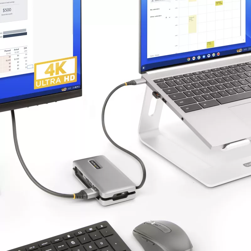 StarTech.com USB-C mitmeportne adapter - HDMI/VGA - 4K 60Hz - 3-pordine USB-jaotur - 100 W toiteedastus - GbE - reisi-minidokkijaam koos laadimisega - 1 jalga/30 cm mähitav kaabel