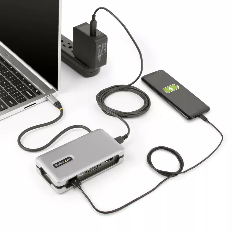 StarTech.com USB-C mitmeportne adapter - HDMI/VGA - 4K 60Hz - 3-pordine USB-jaotur - 100 W toiteedastus - GbE - reisi-minidokkijaam koos laadimisega - 1 jalga/30 cm mähitav kaabel
