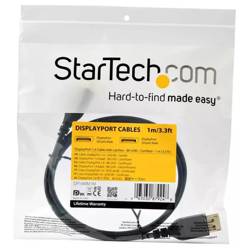 StarTech.com 1 m VESA sertifitseeritud DisplayPort 1.4 kaabel – 8K 60 Hz HBR3 HDR – 3 jala Super UHD DisplayPort-DisplayPort monitorijuhe – Ultra HD 4K 120 Hz DP 1.4 õhuke videokaabel M/M DP-pistik