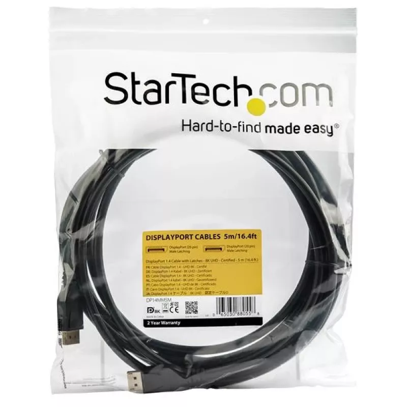 StarTech.com 16ft (5m) VESA sertifitseeritud DisplayPort 1.4 kaabel, 8K 60Hz HBR3 HDR, UHD DisplayPort-DisplayPort monitorijuhe, Ultra HD 4K 120Hz DP 1.4 videokaabel M/M DP pistik