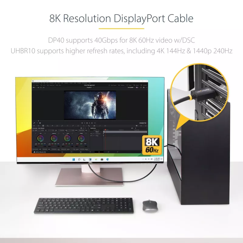 StarTech.com 1m DisplayPort 2.1 kaabel, VESA sertifitseeritud DP40 DisplayPort kaabel UHBR10/HDR/HDCP 2.2-ga, 8K 60Hz/4K 144Hz DSC 1.2a-ga, 40Gbps, DP 2.1 kaabel, UHD monitori juhe, M/M