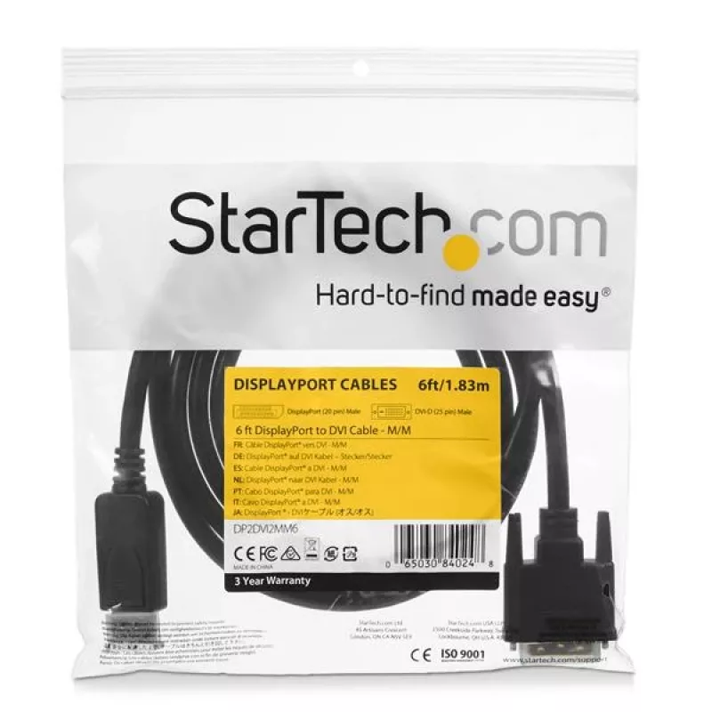 StarTech.com 1,8 m DisplayPort-DVI-kaabel, DisplayPort-DVI-adapterkaabel, passiivne DP-DVI-D videomuundur, 1080p - DP2DVIMM6 asendus