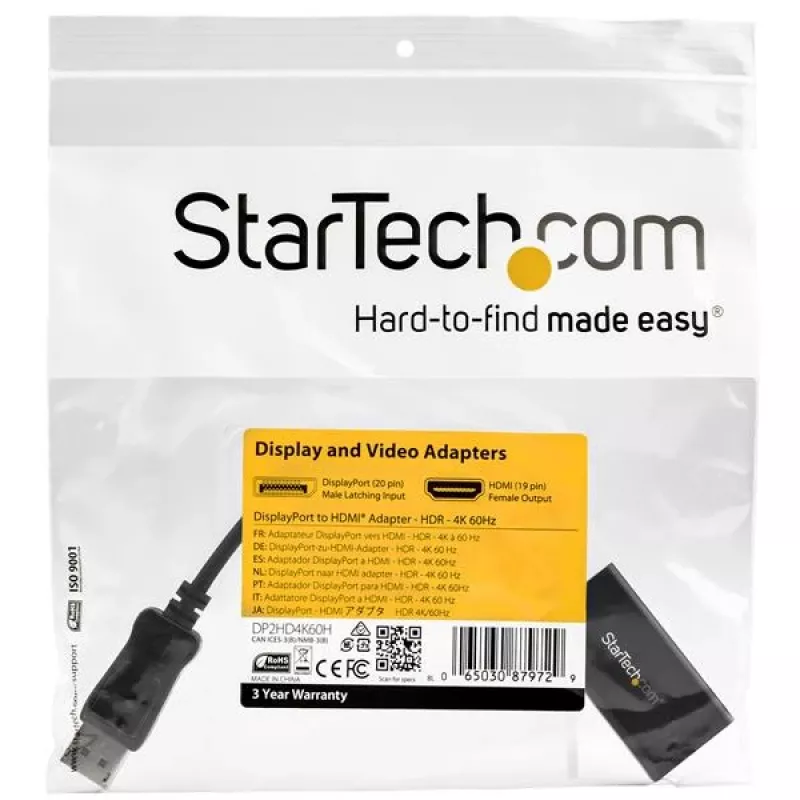 StarTech.com DisplayPort HDMI-adapter – 4K 60 Hz HDR10 aktiivne DisplayPort 1.4 – HDMI 2.0b videomuundur – 4K DP–HDMI-adapteri dongel monitorile/ekraanile/telerile – lukustuva DP-pistikuga